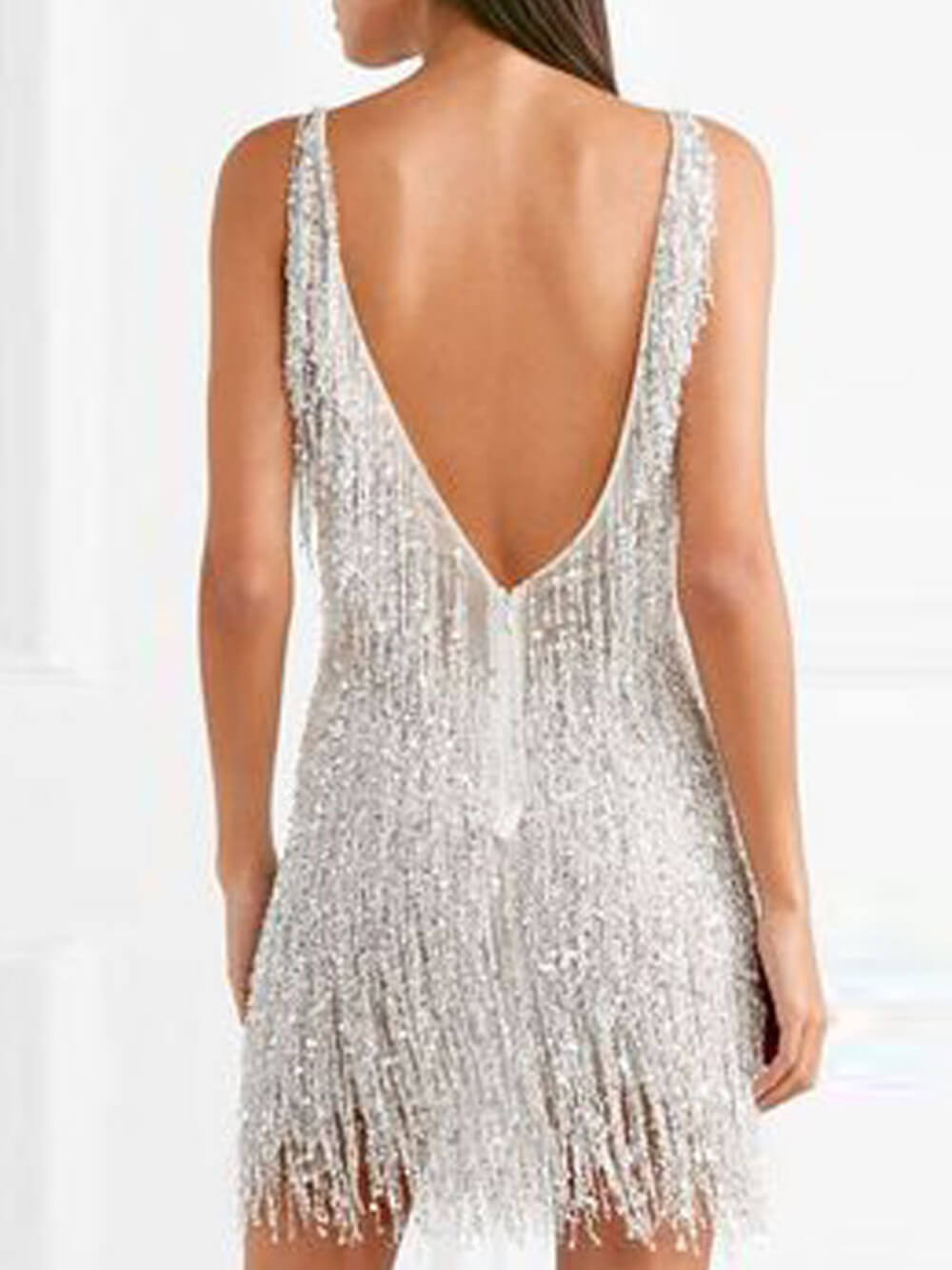 Slim Mini Fringed V-Neck Slim Mini Dress – PinTow