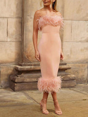 Sleeveless Fur Pencil Midi Dress Newgew Dresses