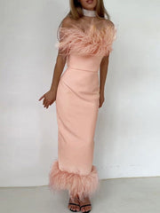 Sleeveless Fur Pencil Midi Dress Newgew Dresses