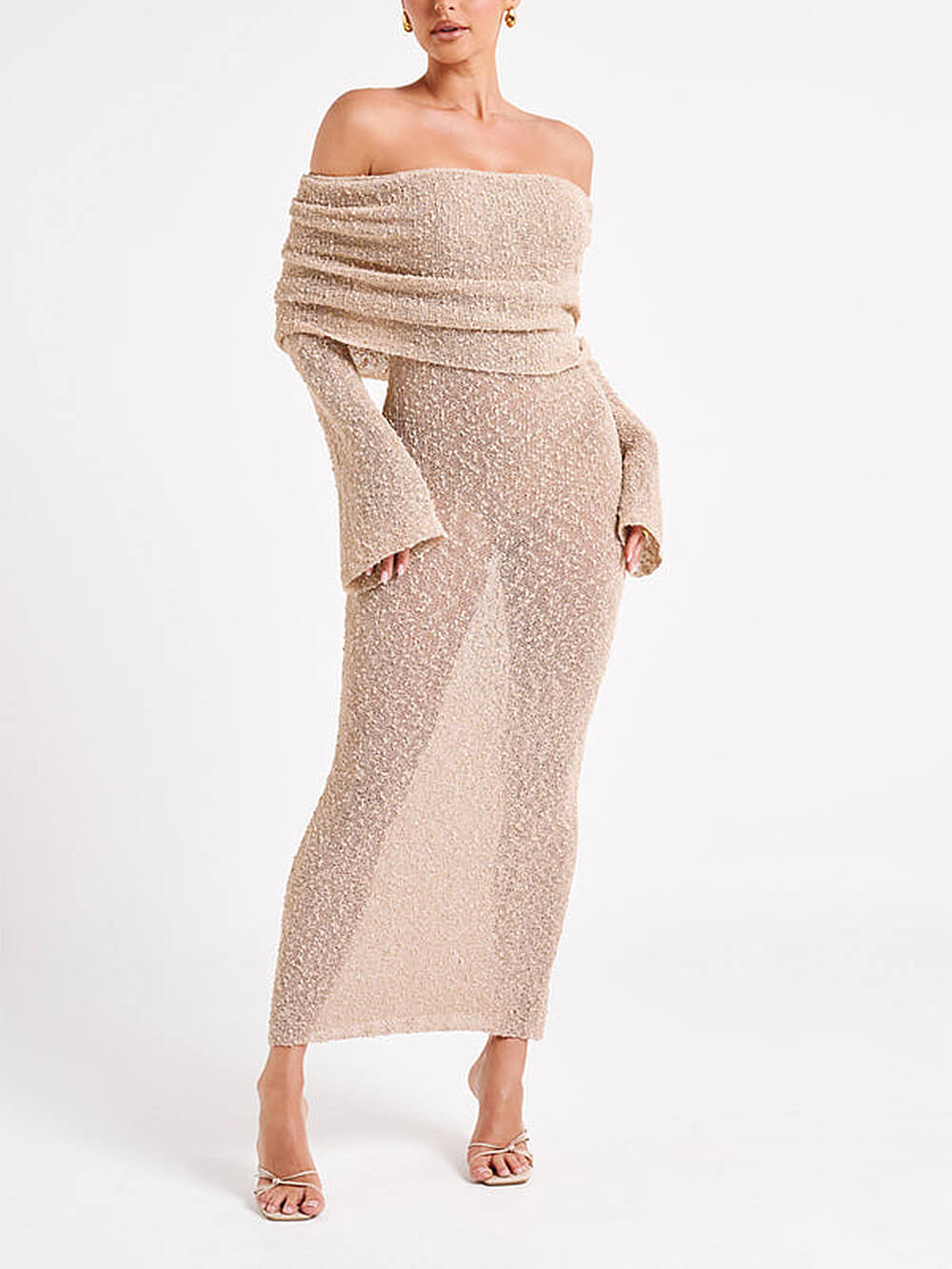 Off Shoulder Boucle Maxi Dress Newgew Dresses