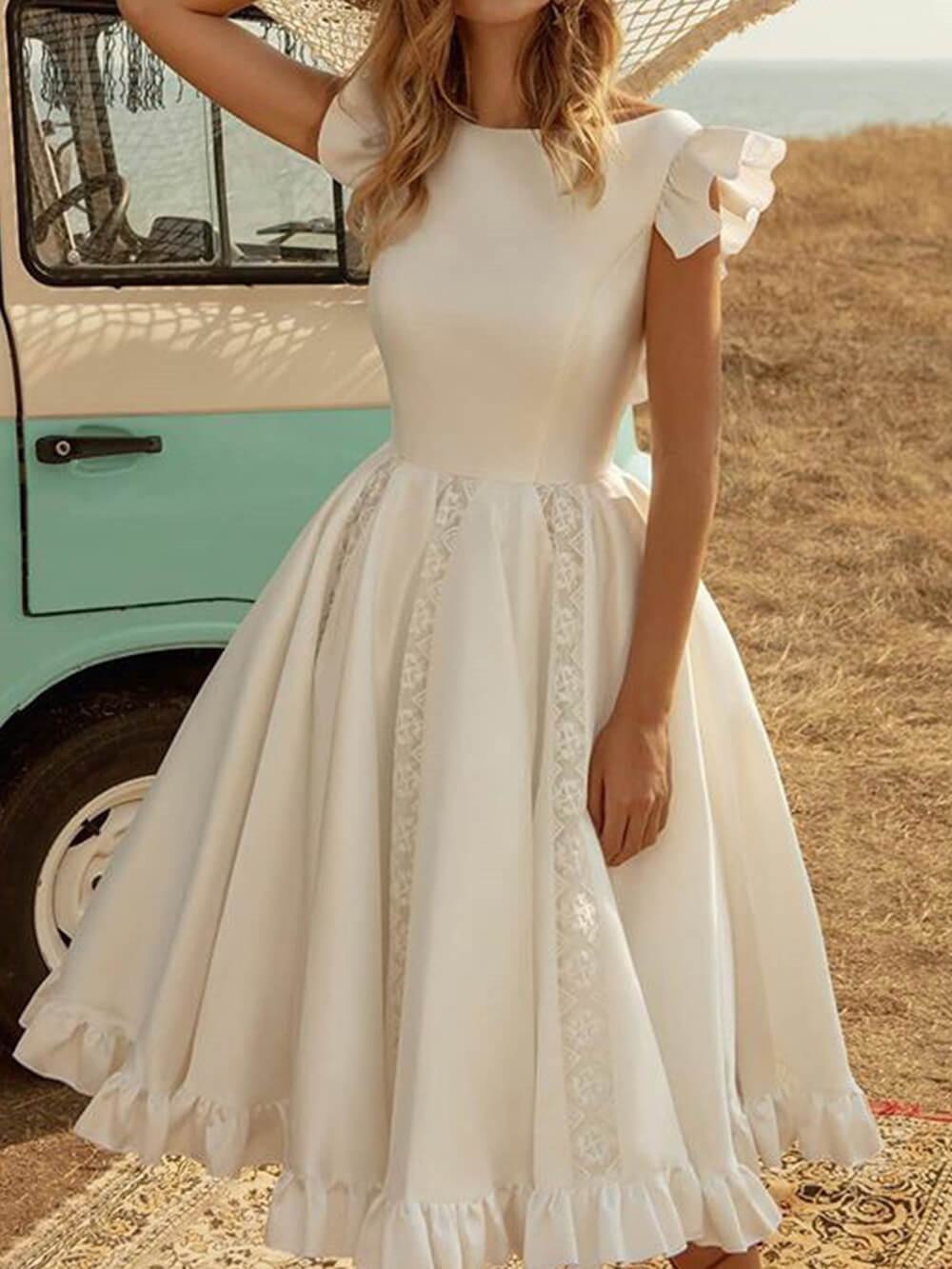 Solid Color Elegant Puff Midi Dress Newgew Dresses