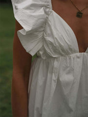 V-Neck Ruffle Sleeve Short Mini Dress Newgew Dresses