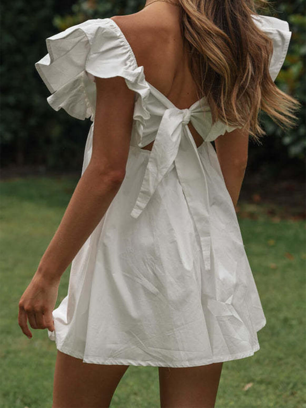 V-Neck Ruffle Sleeve Short Mini Dress Newgew Dresses