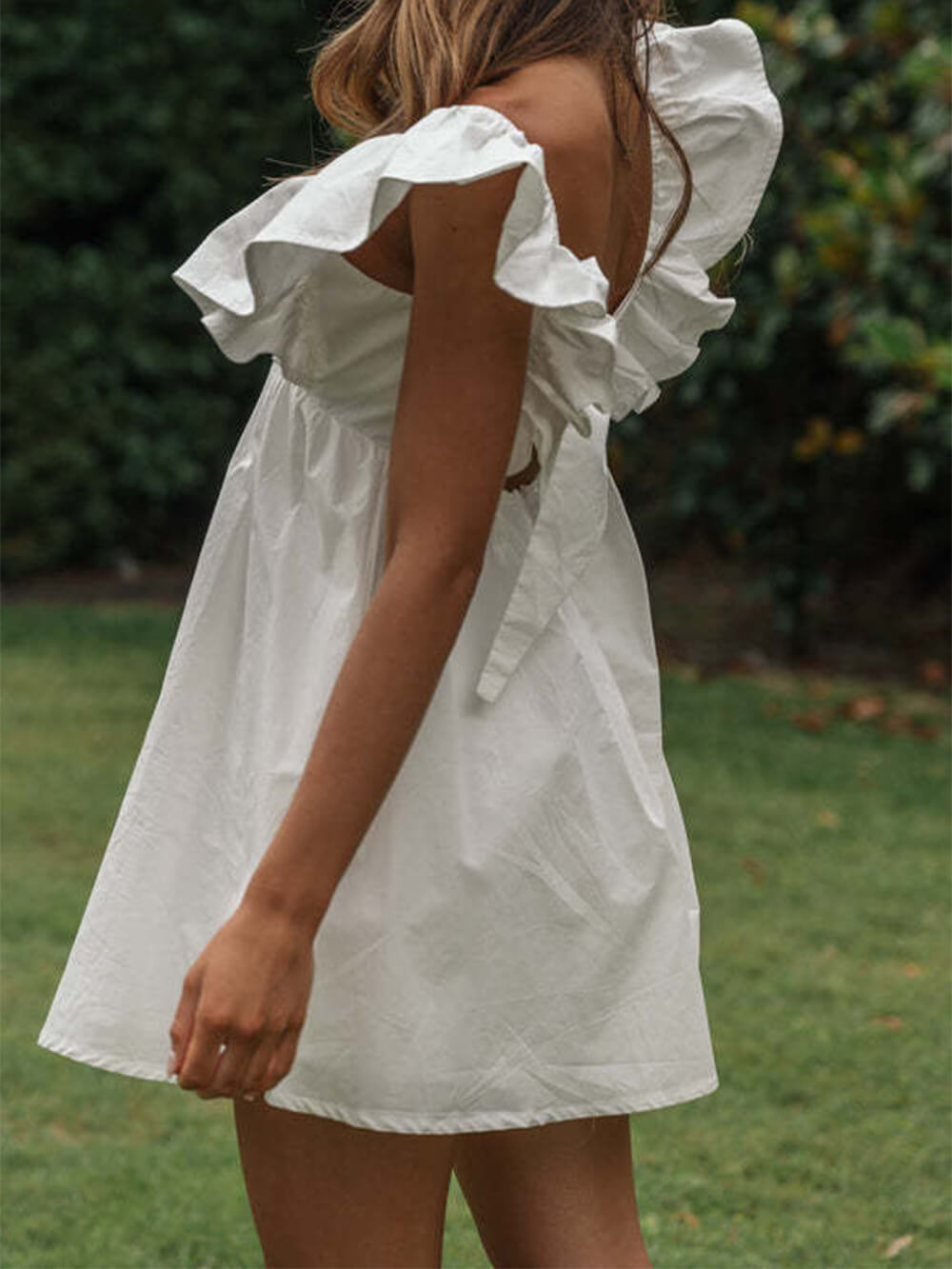 V-Neck Ruffle Sleeve Short Mini Dress Newgew Dresses