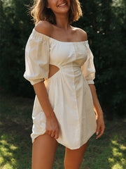 One-Shoulder Off-Waist Balloon Sleeve Mini Dress Newgew Dresses