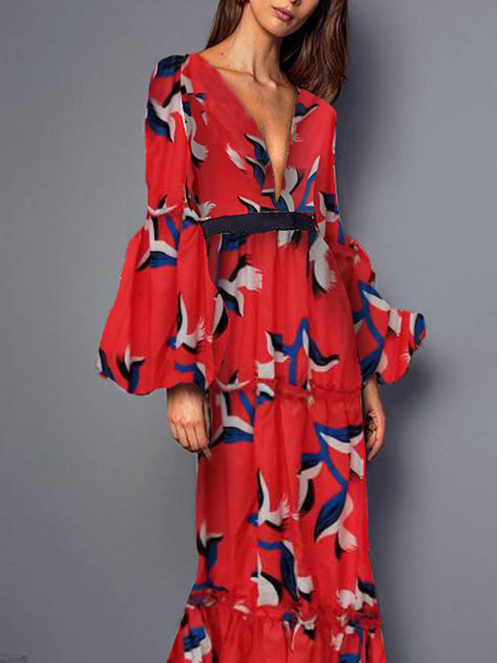 V-Neck Waist-Cinching Maxi Dress Newgew Dresses