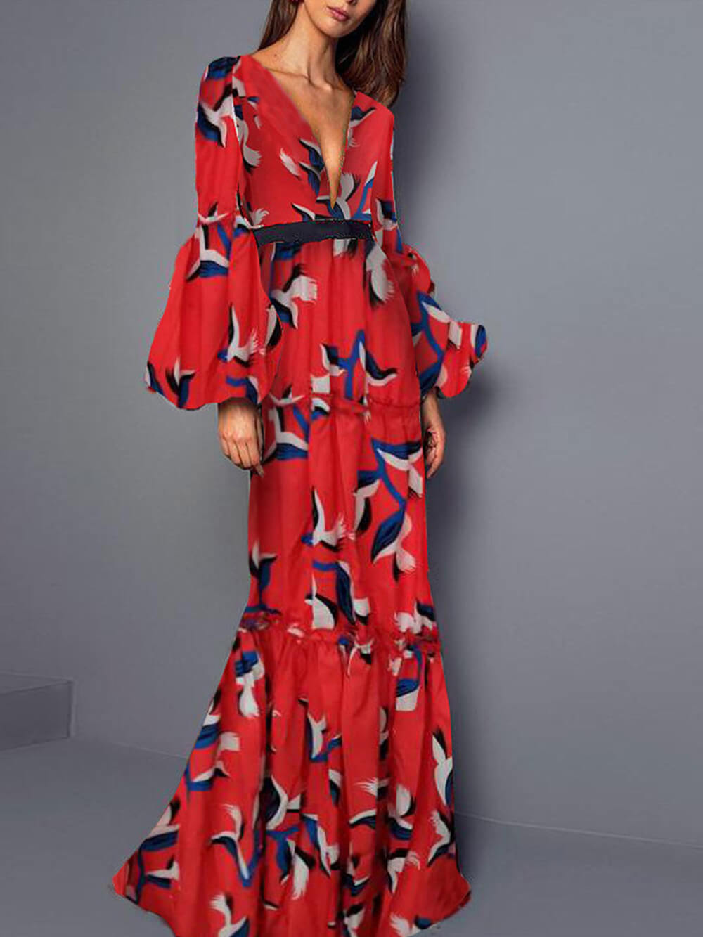 V-Neck Waist-Cinching Maxi Dress Newgew Dresses