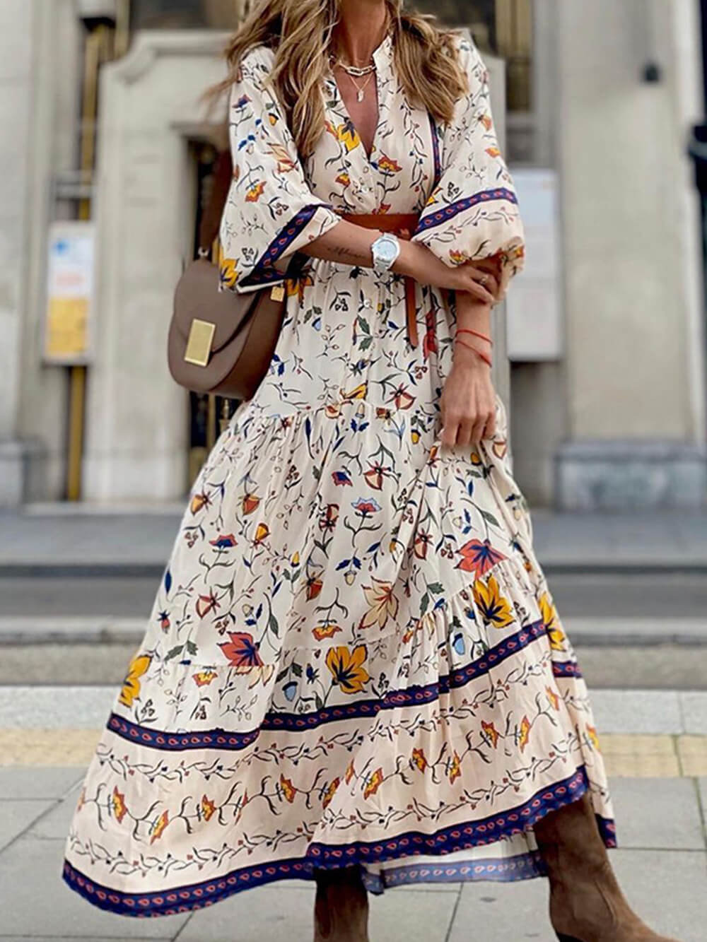 V-Neck Printed Loose Maxi Dress Newgew Dresses