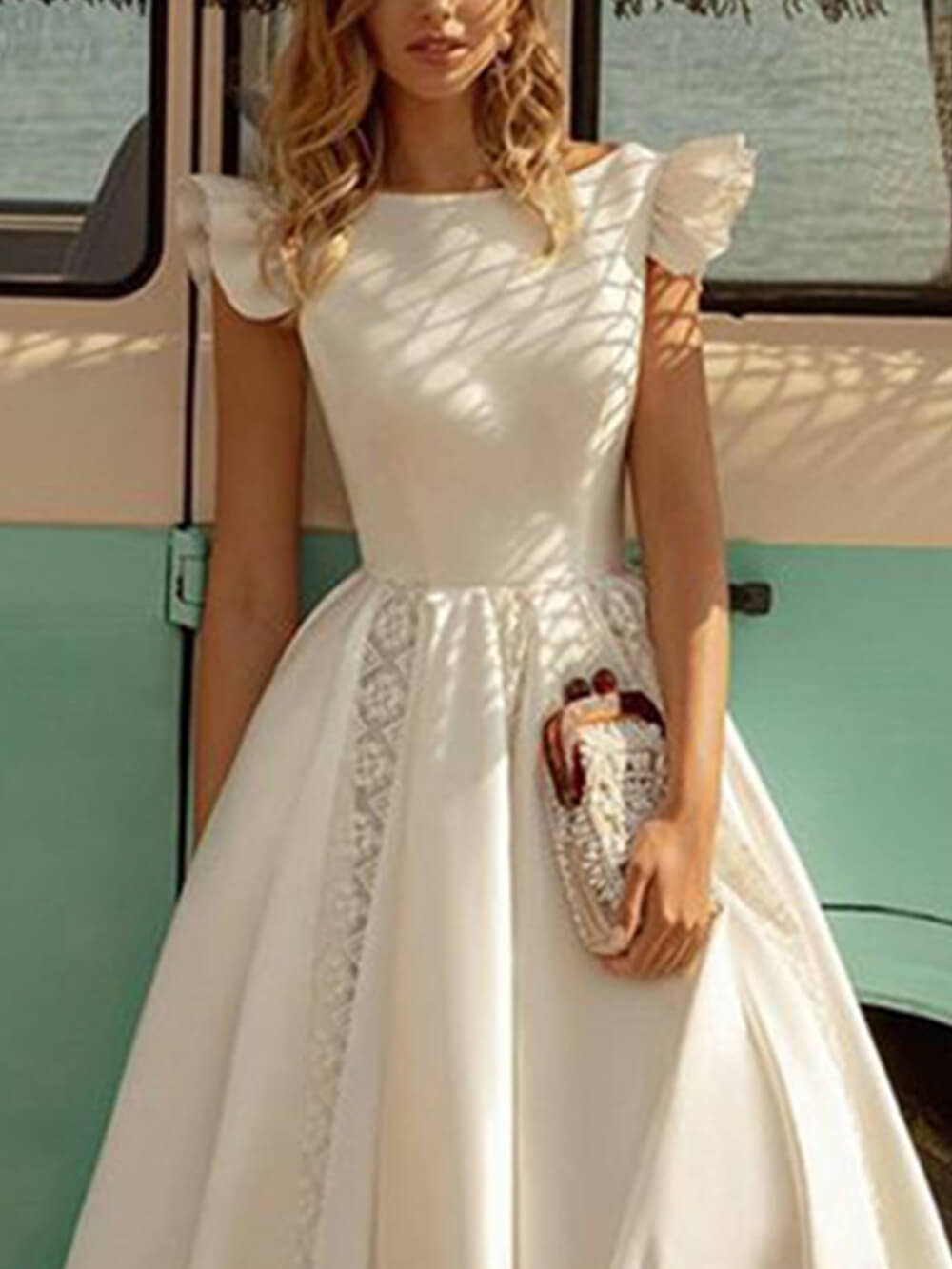 Solid Color Elegant Puff Midi Dress Newgew Dresses