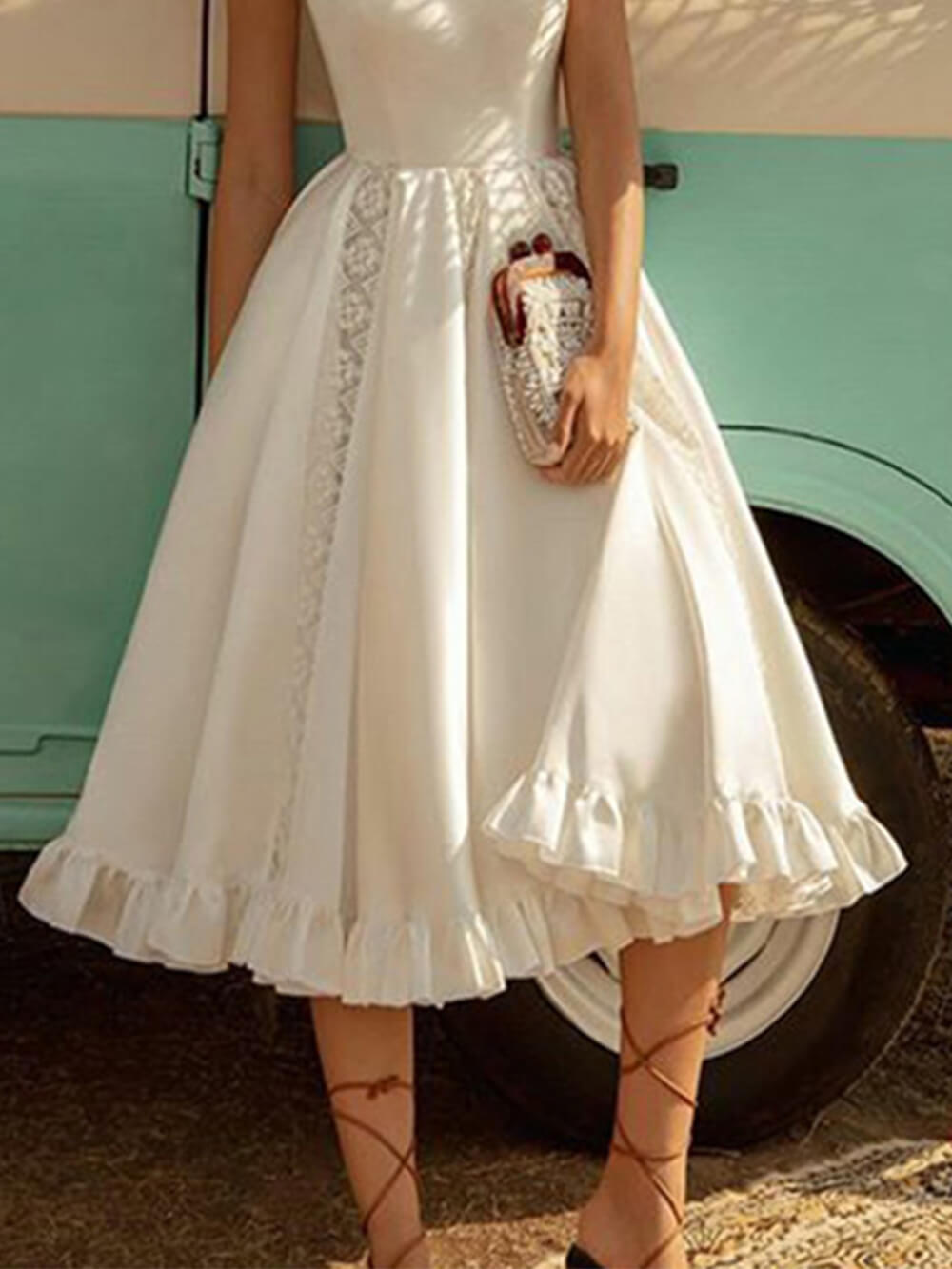 Solid Color Elegant Puff Midi Dress Newgew Dresses