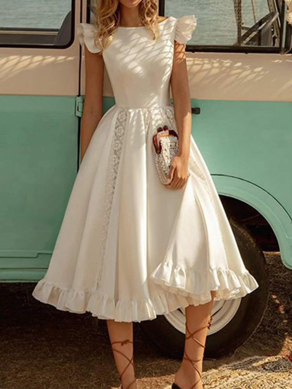Solid Color Elegant Puff Midi Dress Newgew Dresses