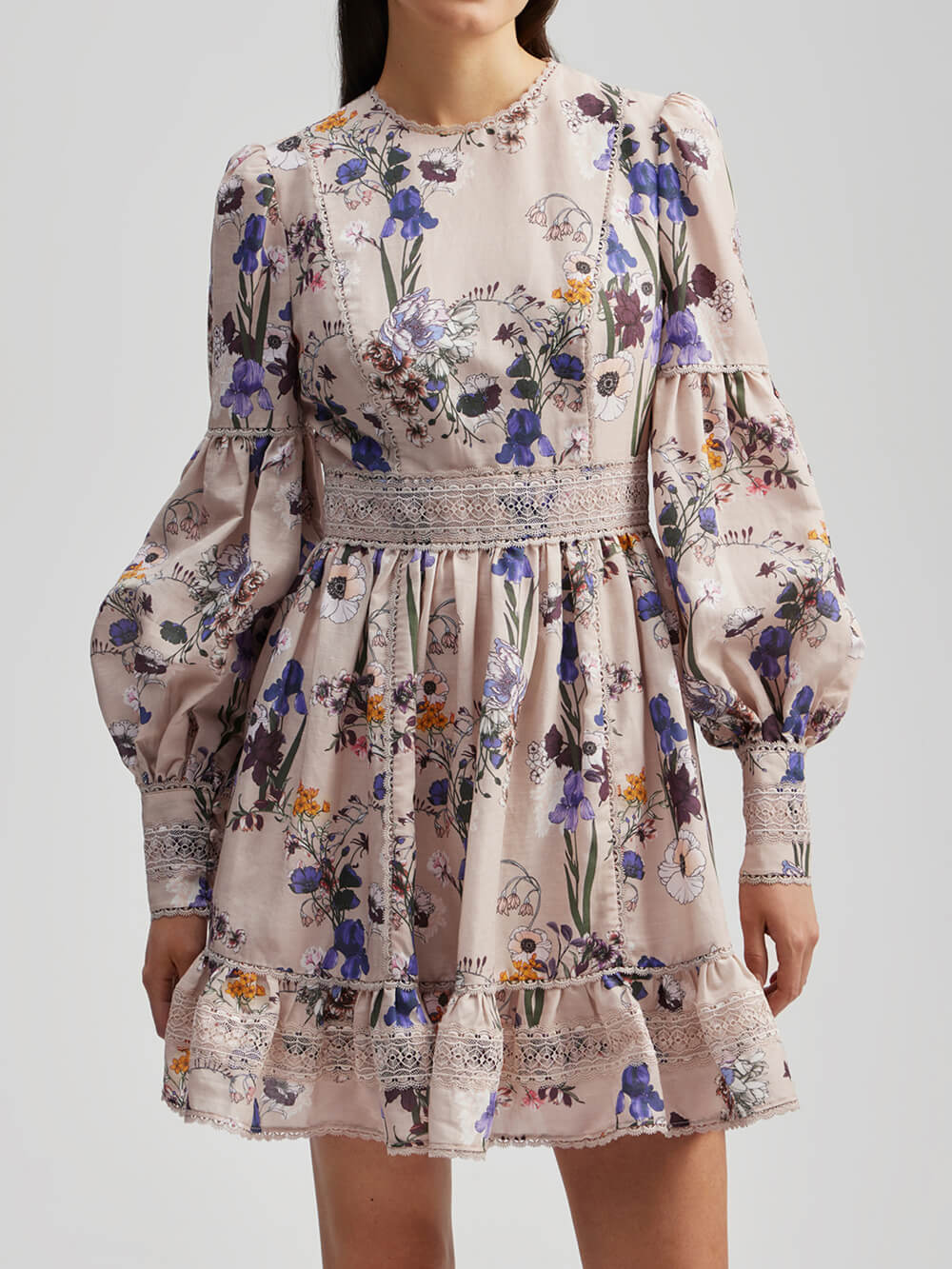 Flowers Plants Balloon Sleeves Mini Dress Newgew Dresses