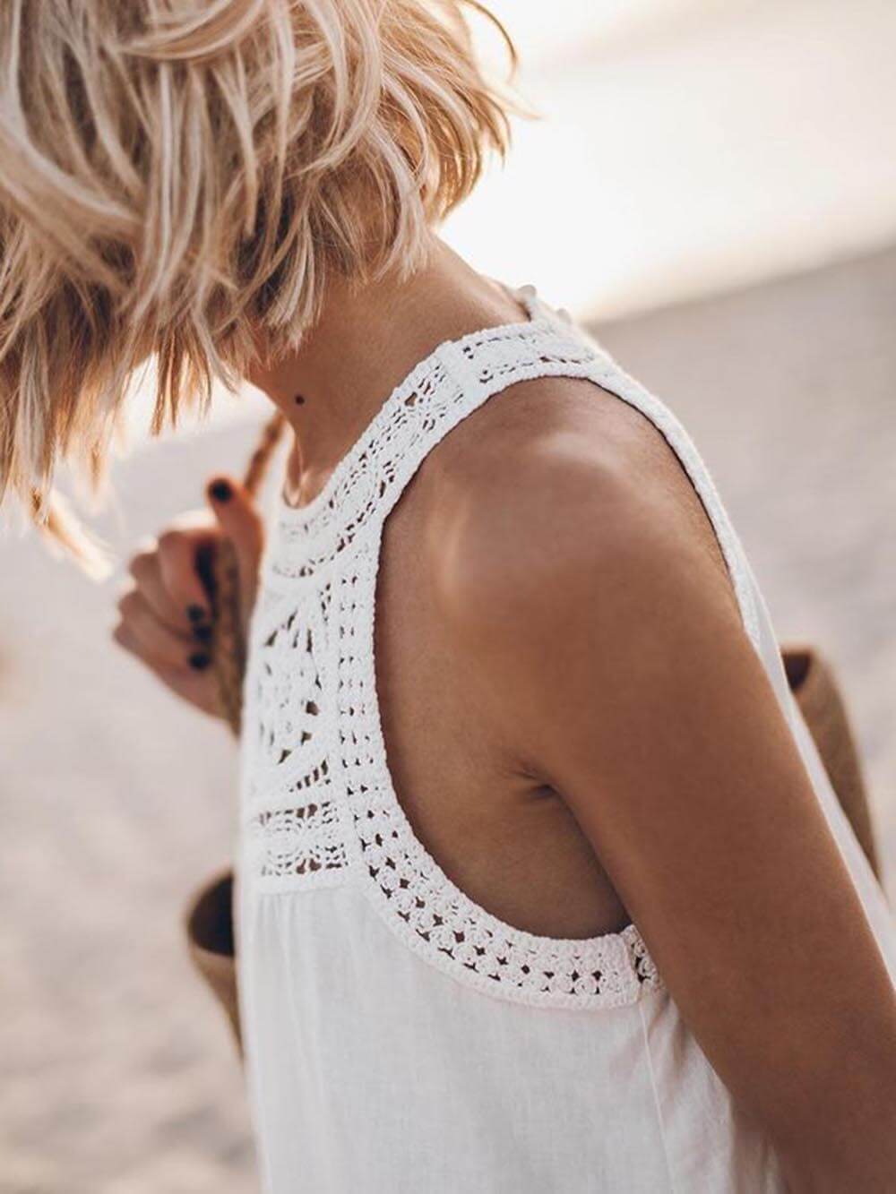 Hollow Lace Patchwork Halterneck A-Line Mini Dress Newgew Dresses