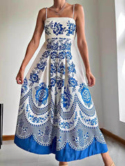Floral Ethnic Print Back Smocked Loose Miaxi Dress Newgew Dresses