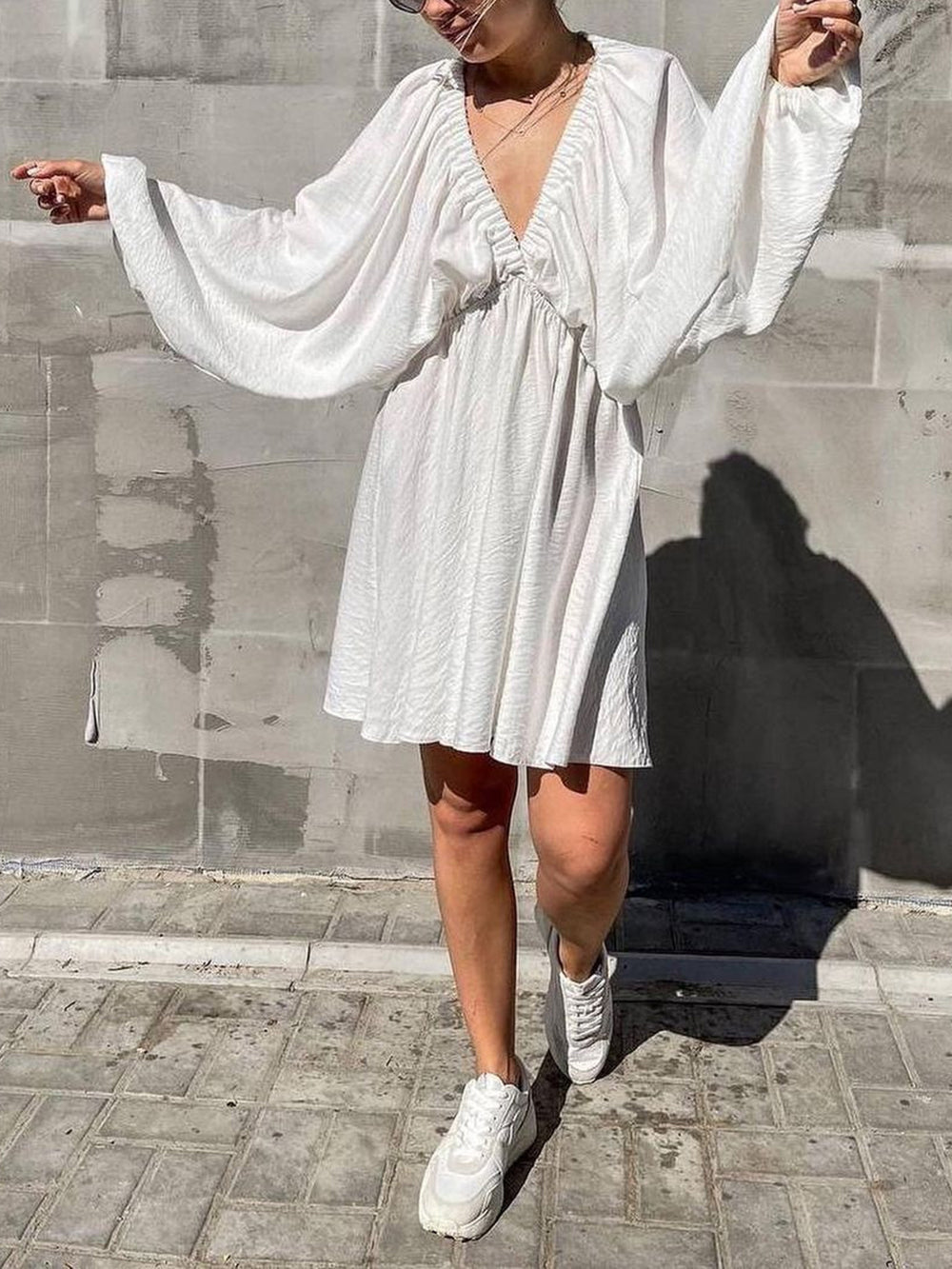 Woven Plunge Skater Mini Dress Newgew Dresses