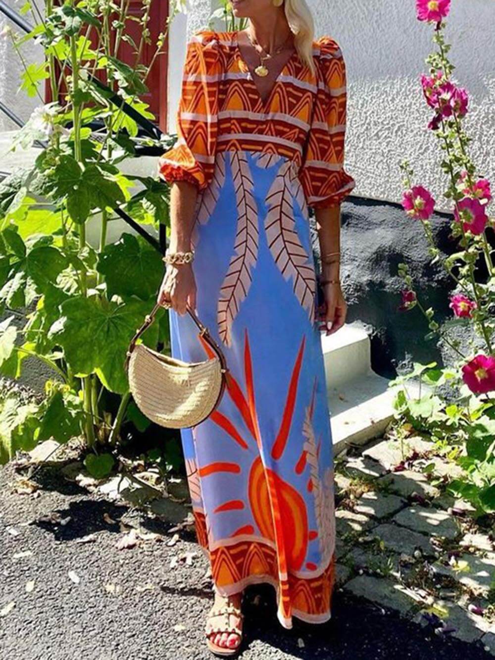 Unique Ethnic Print Bohemian Maxi Dress Newgew Dresses