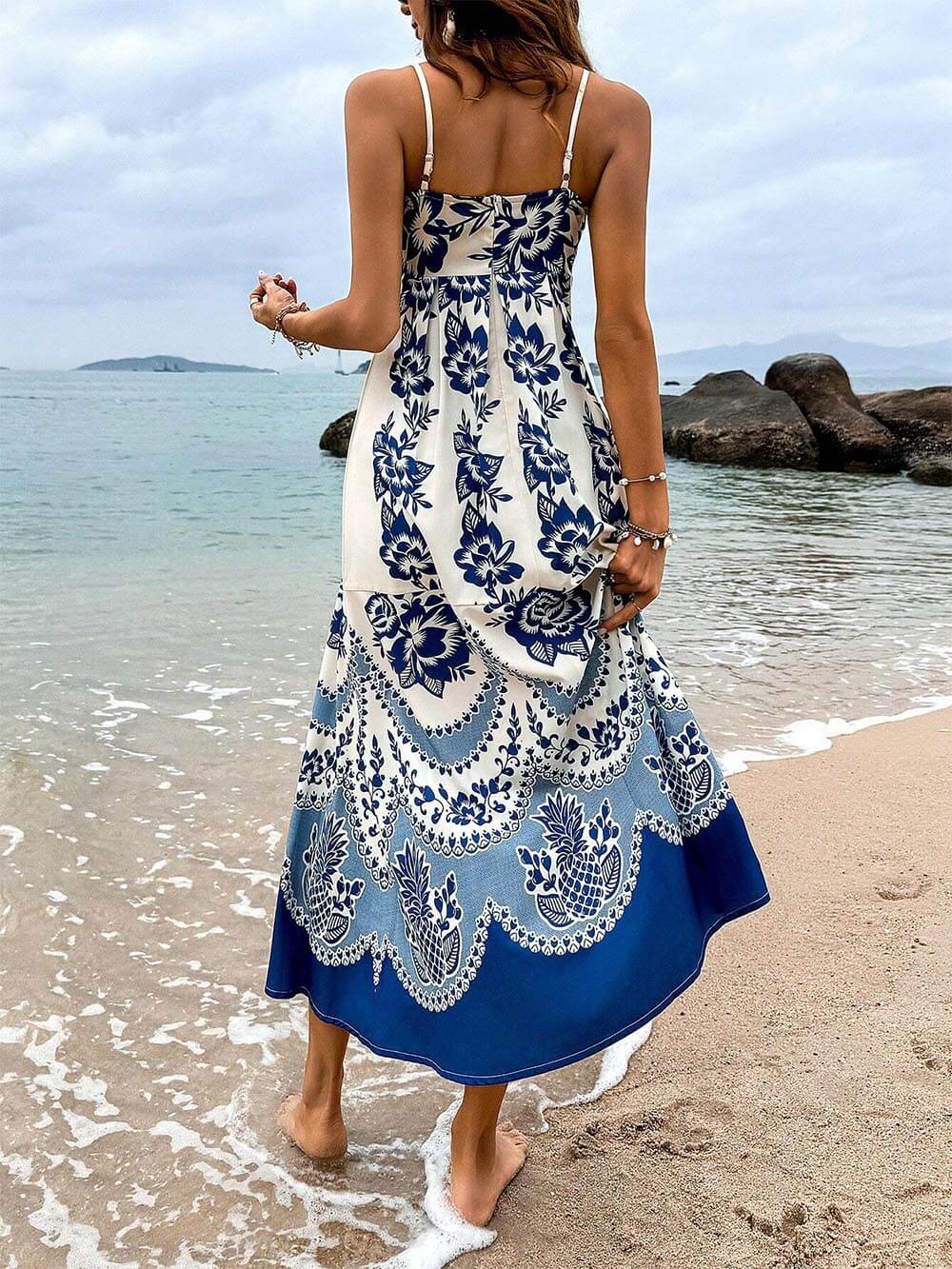 Floral Ethnic Print Back Smocked Loose Miaxi Dress Newgew Dresses