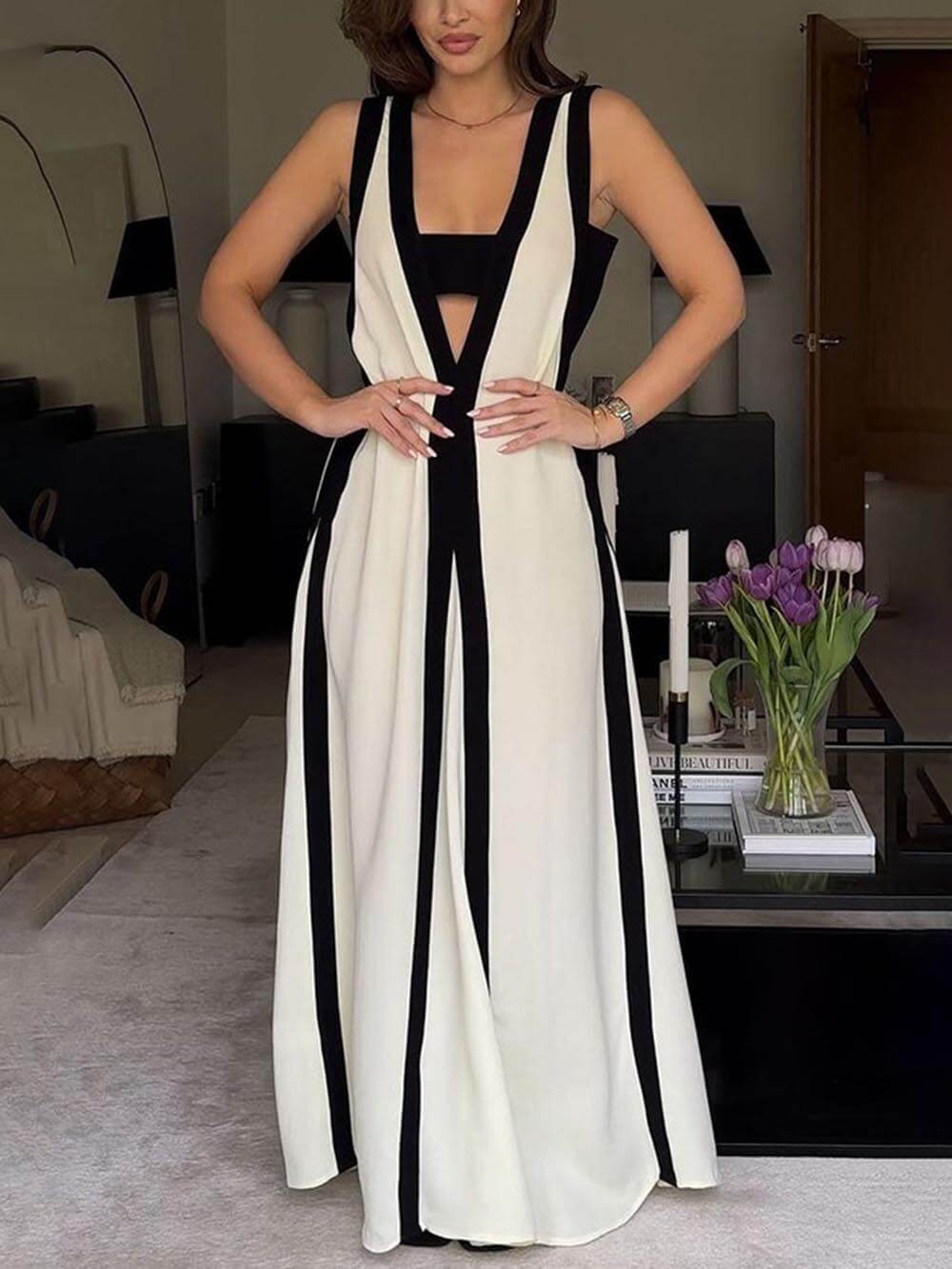 Reversible Style Colorblock A-Line Maxi Dress Newgew Dresses
