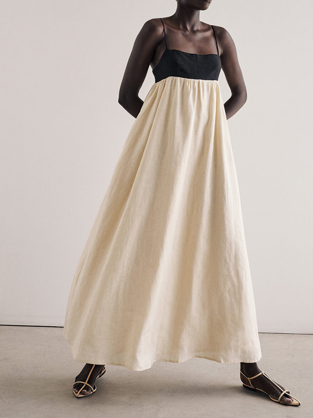 Loose Suspender Black And White Patchwork Maxi Dress Newgew Dresses