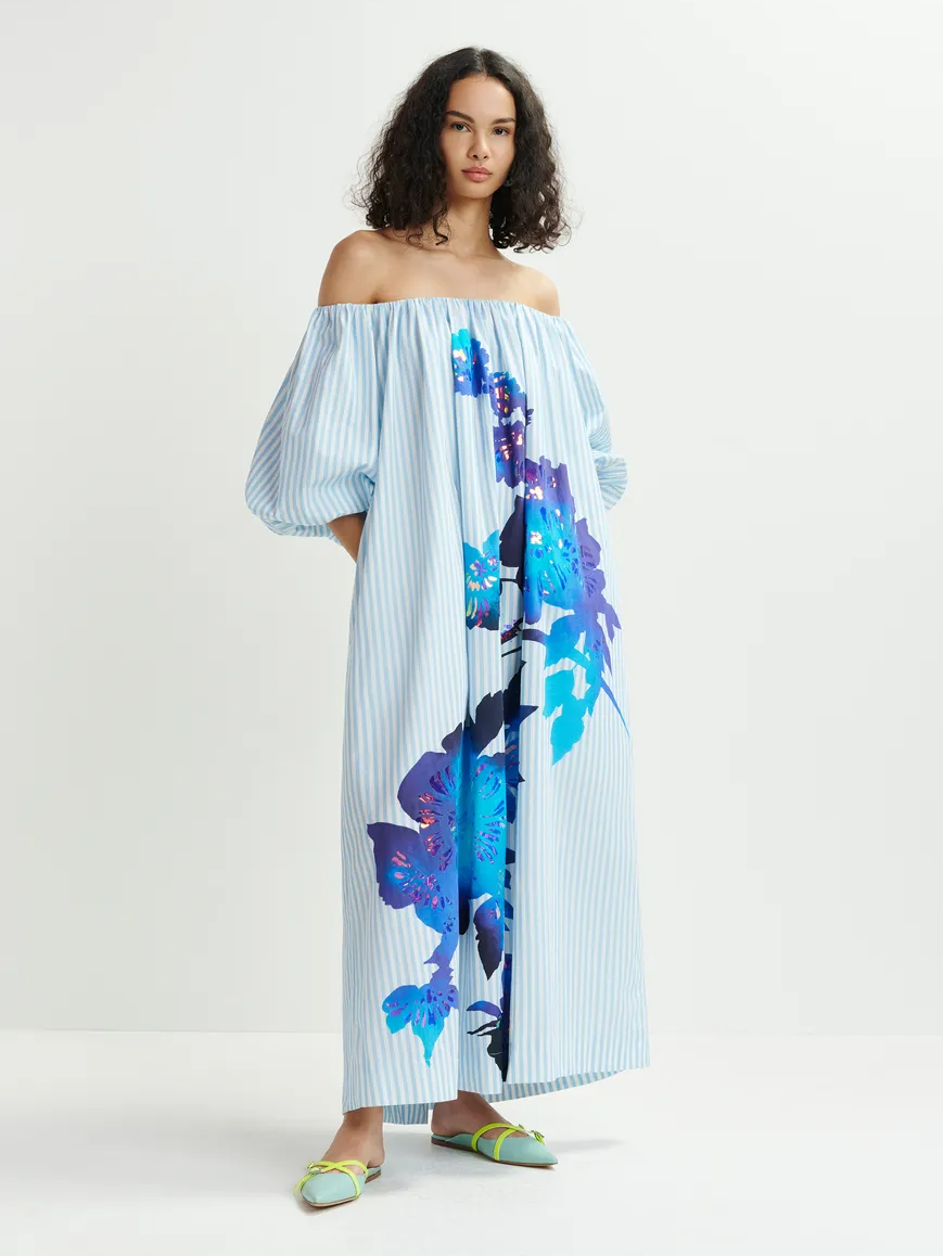 Striped Off The Shoulder Maxi Dress Newgew Dresses