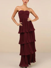 Plum Purple Strapless Tiered Maxi Dress Newgew Dresses