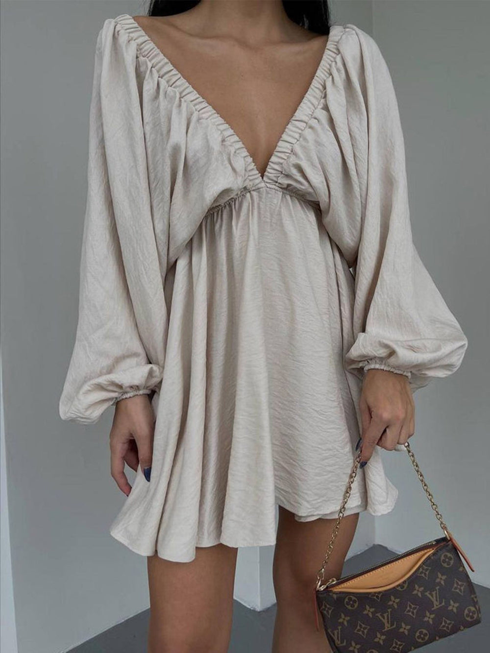 Woven Plunge Skater Mini Dress Newgew Dresses