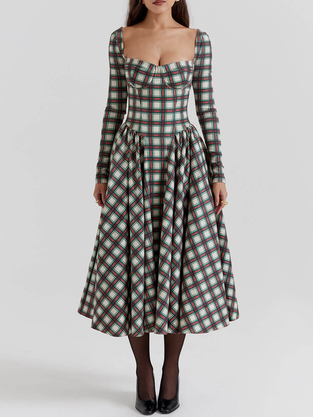 Red Tartan Corset Midi Dress Newgew Dresses
