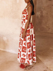 Floral Trim Unique Printed One Shoulder Flared Maxi Dress Newgew Dresses