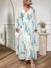 Ocean Flower Chiffon Floral Drawstring Waist Maxi Dress Newgew Dresses