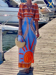 Unique Ethnic Print Bohemian Maxi Dress Newgew Dresses
