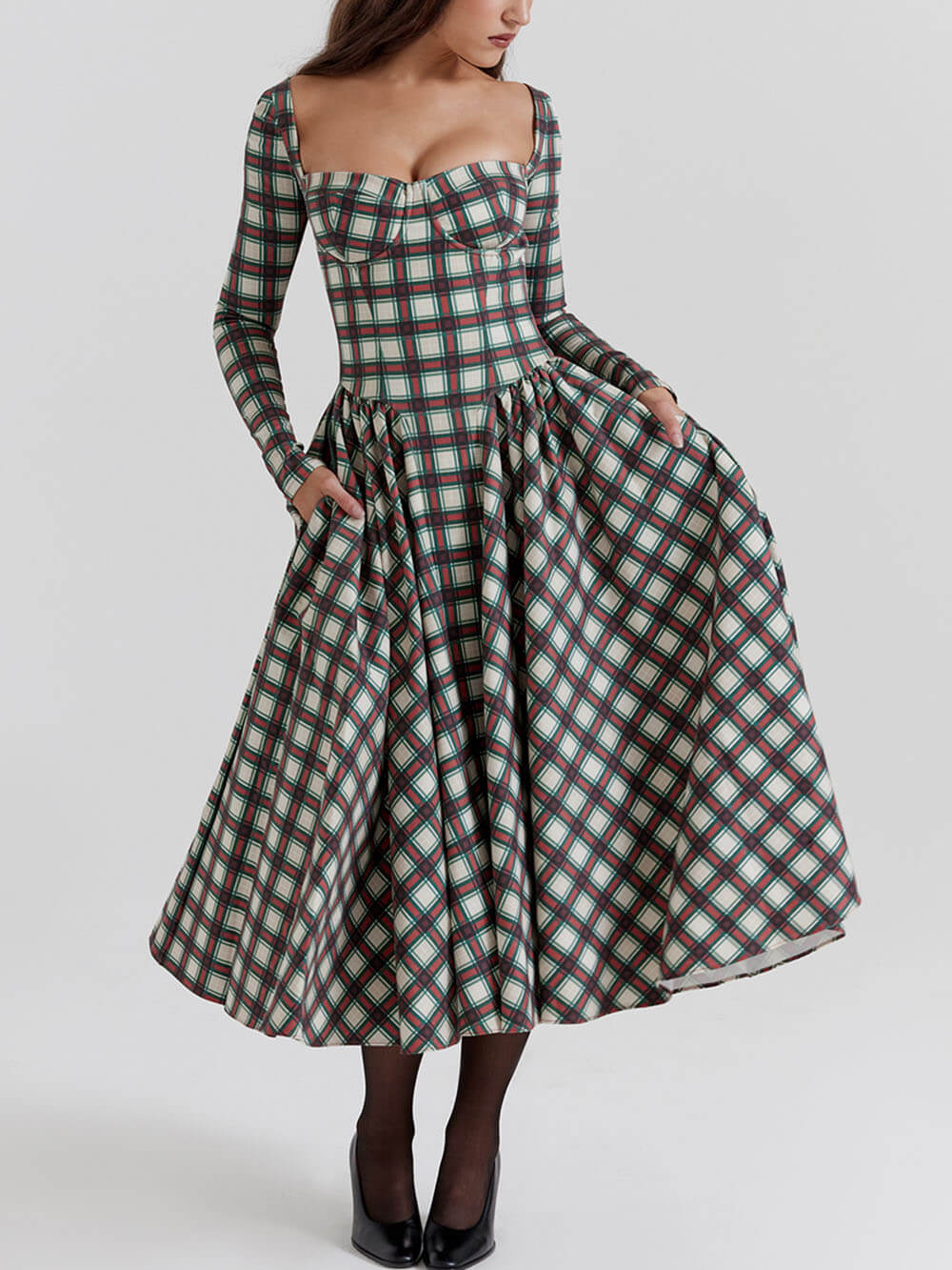 Red Tartan Corset Midi Dress Newgew Dresses