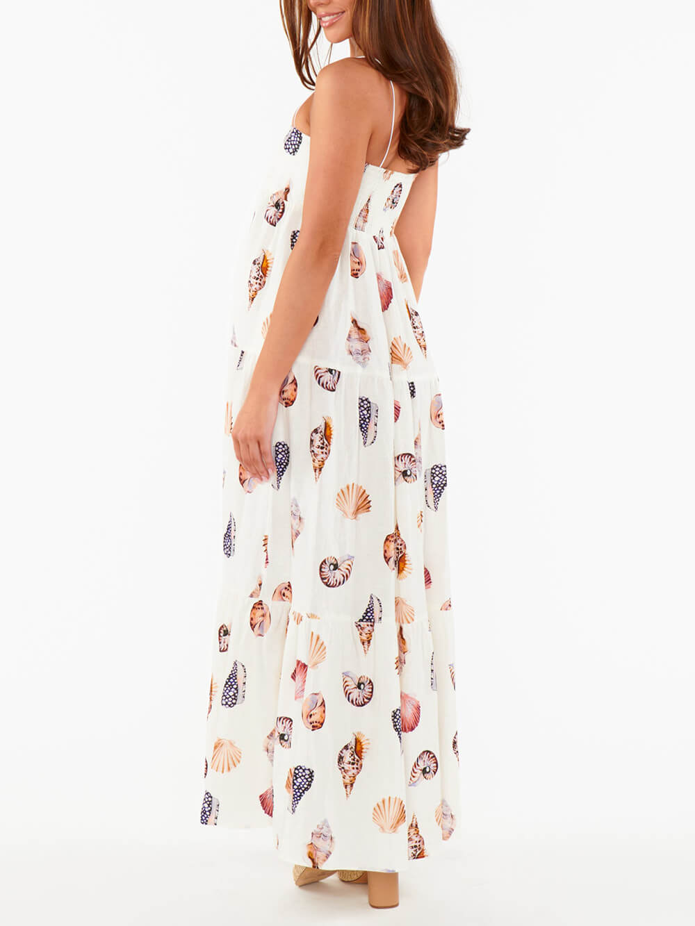 Unique Shell Conch Print Pleated Pockets Lightweight Maxi Dress Newgew Dresses