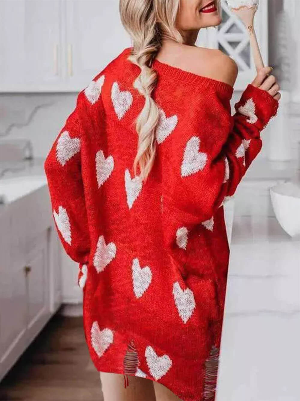 Hollow Out Hole Heart Sweater Dress Newgew Dresses