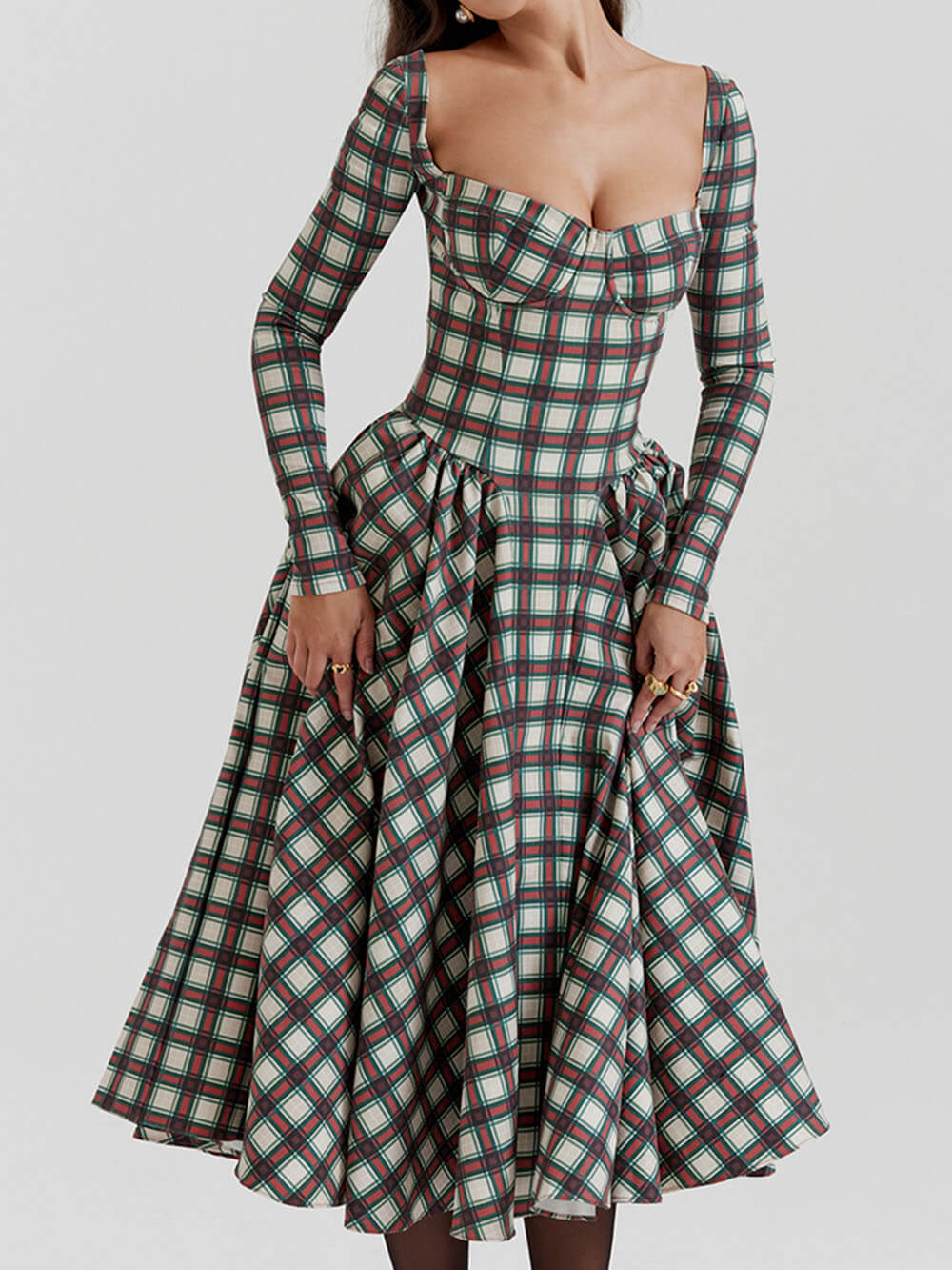 Red Tartan Corset Midi Dress Newgew Dresses