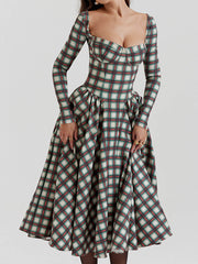 Red Tartan Corset Midi Dress Newgew Dresses