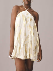Sequins Hanging Neck Halter Print Swing Mini Dress Newgew Dresses