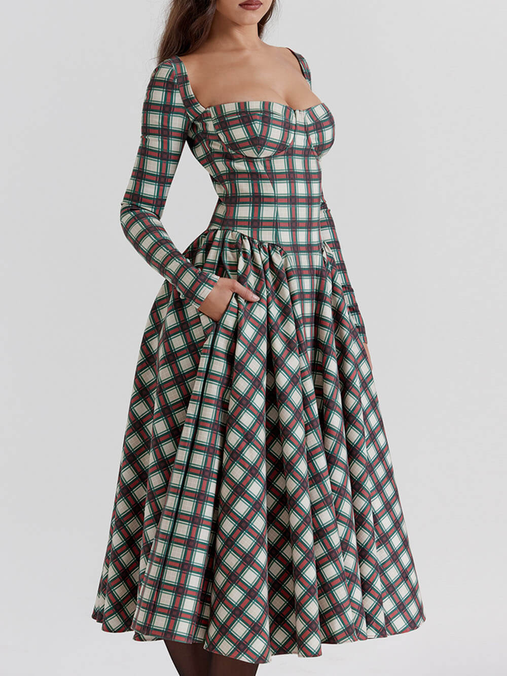 Red Tartan Corset Midi Dress Newgew Dresses
