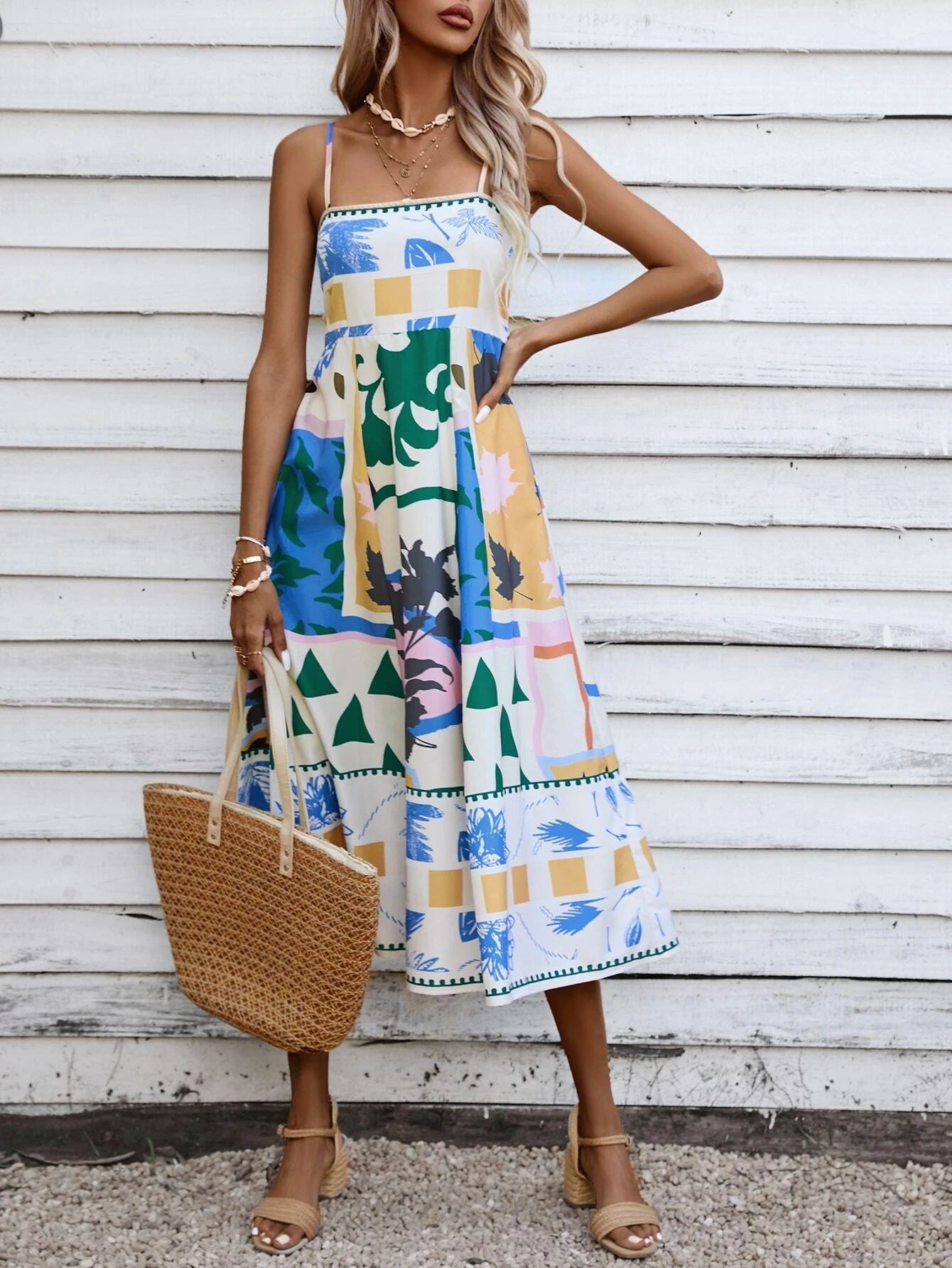 Patchwork Slip Maxi Dress: Abstract Colorful Printed Newgew Dresses