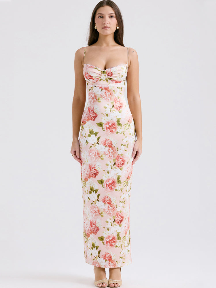 Pink Peony Satin Maxi Dress Newgew Dresses