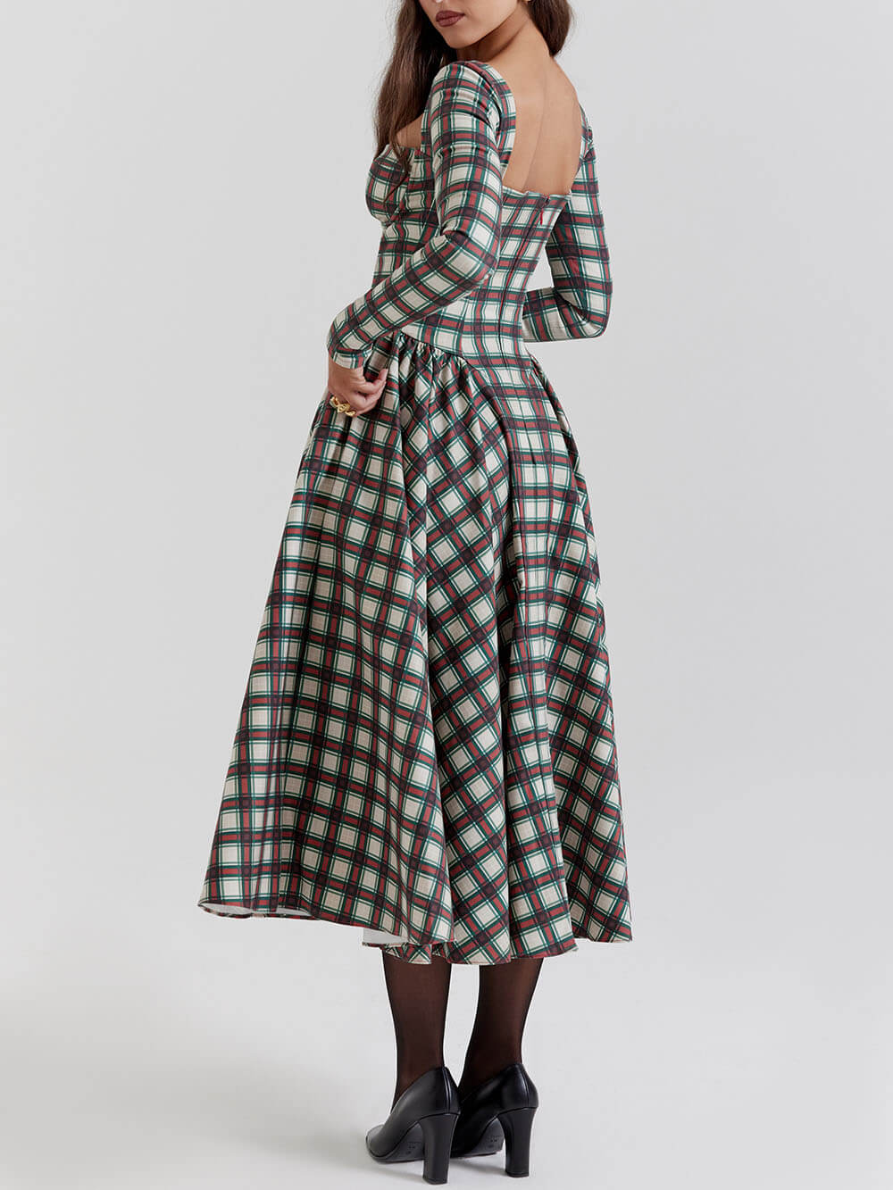 Red Tartan Corset Midi Dress Newgew Dresses