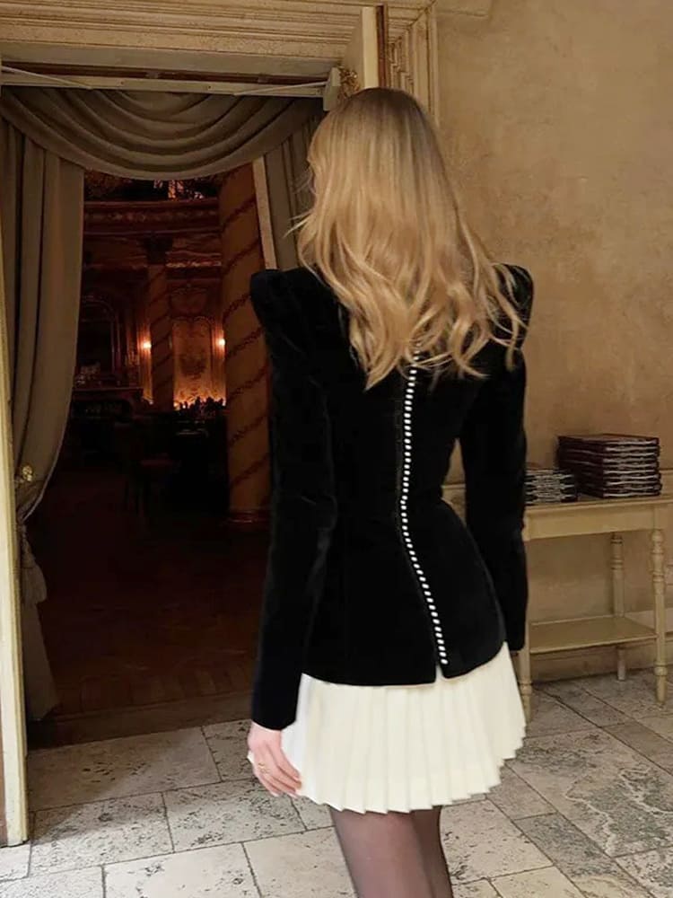 Velvet Pleated Colorblock Dress Newgew Dresses