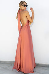 Satin  Elegant Maxi long Dress: Backless Halter Neck Newgew Dresses