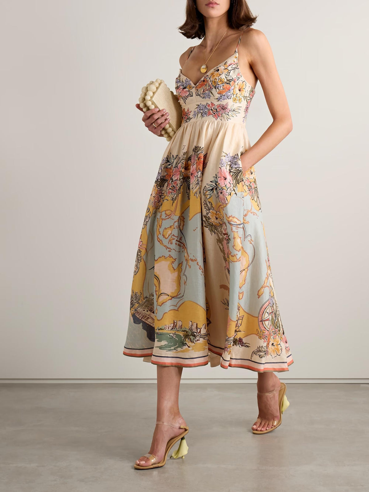 Tallow Pleated Printed Linen Midi Dress Newgew Dresses