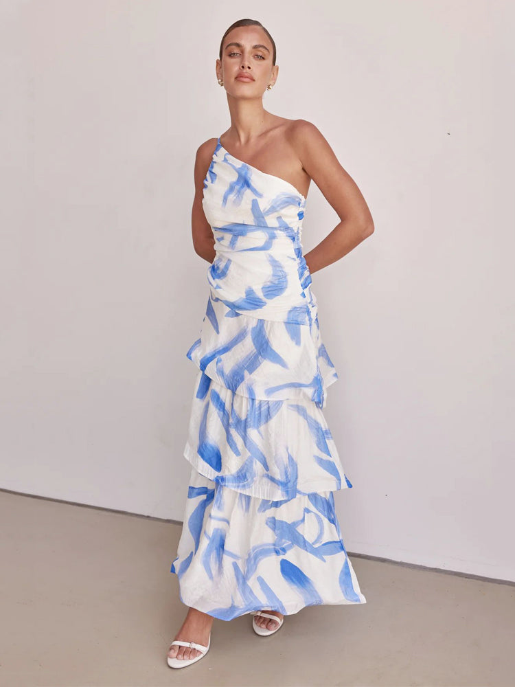 One-Shoulder Strappy Floral Print Dress Newgew Dresses