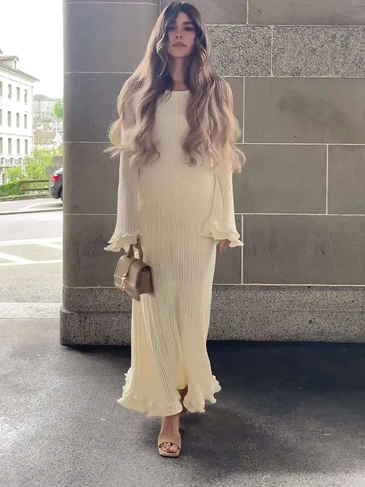 Bell-Sleeve Knit Long Dress Newgew Dresses