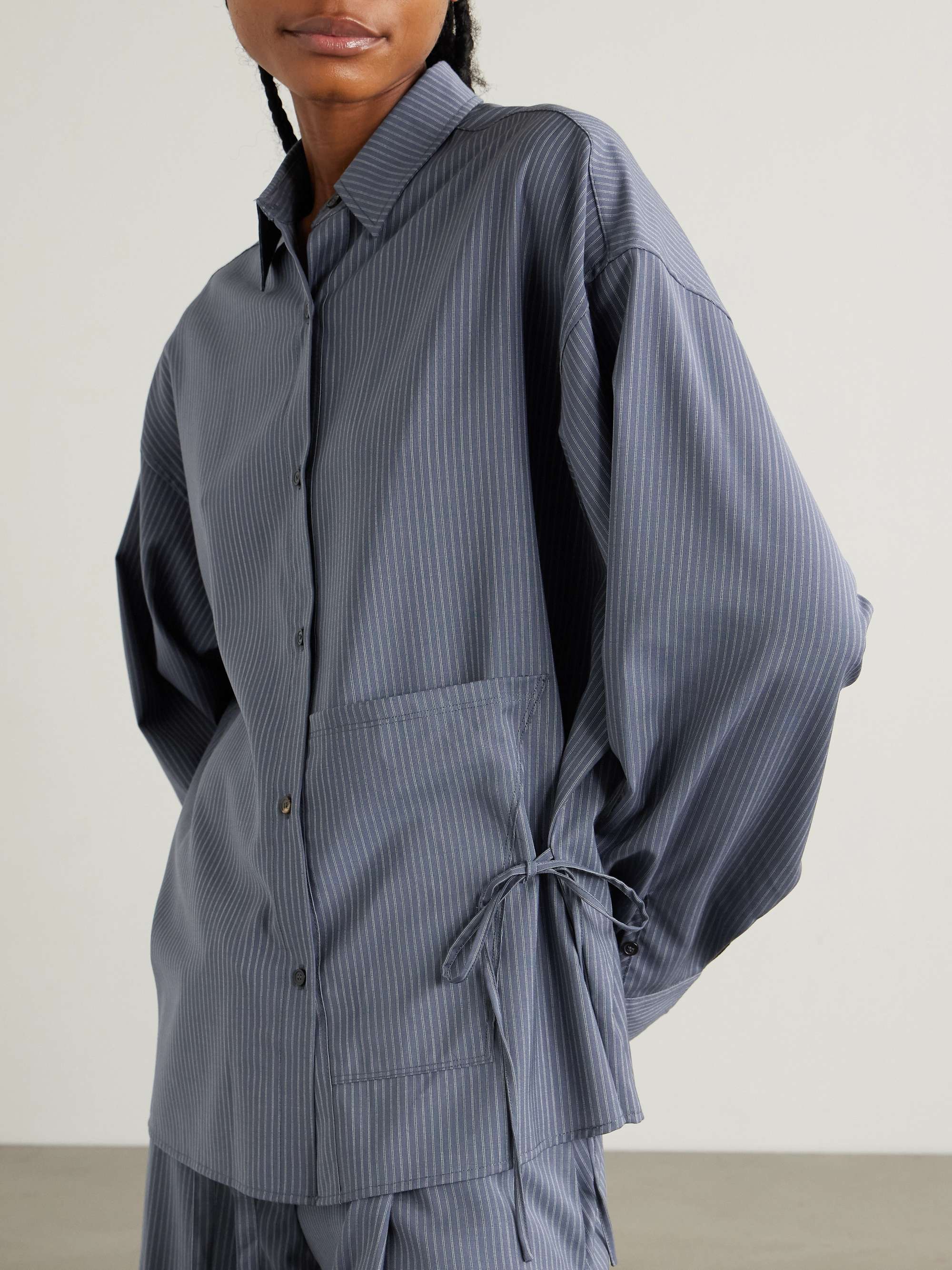 Tie Detail Striped Shirt Newgew Dresses