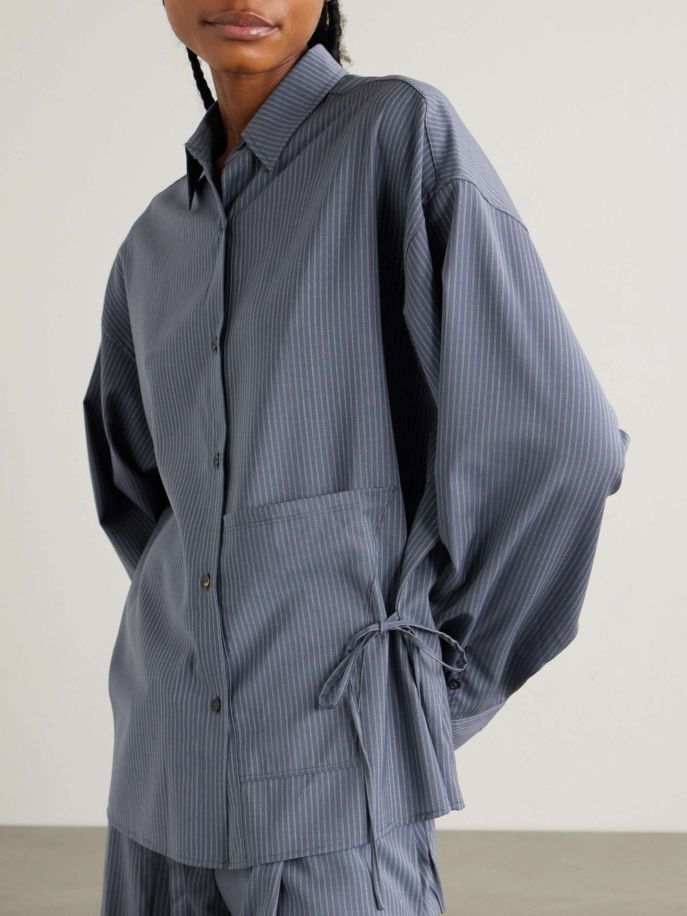 Tie Detail Striped Shirt Newgew Dresses