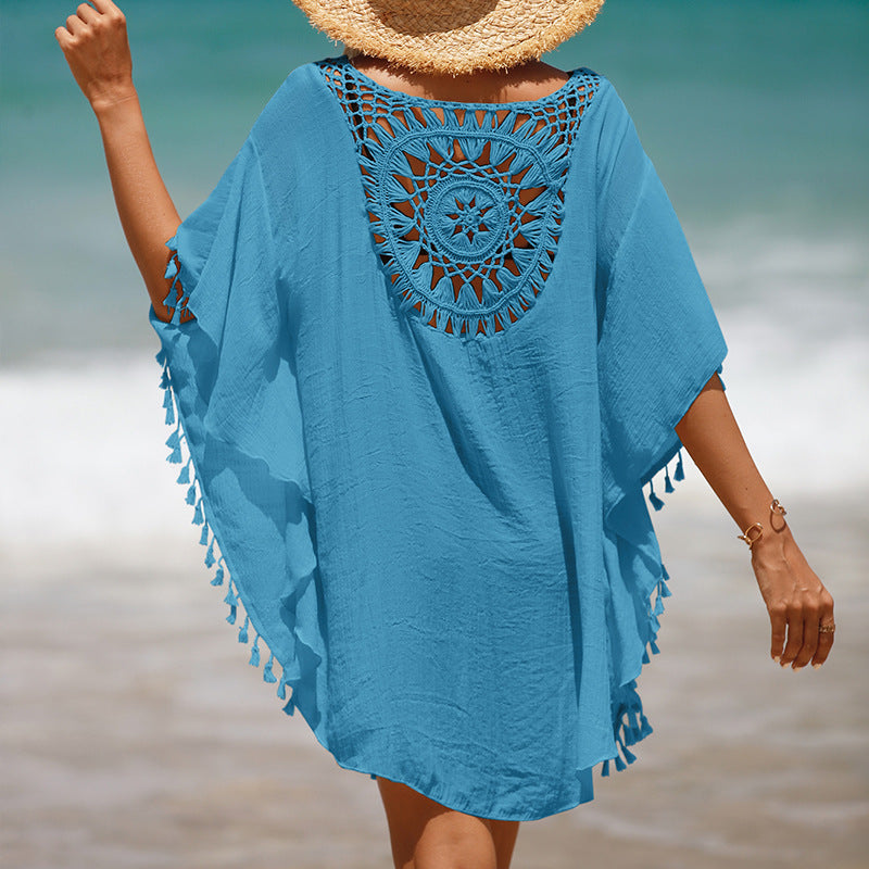 Hand Crochet Loose Fringe Sunflower Beach Blouse Cover Up Newgew Dresses