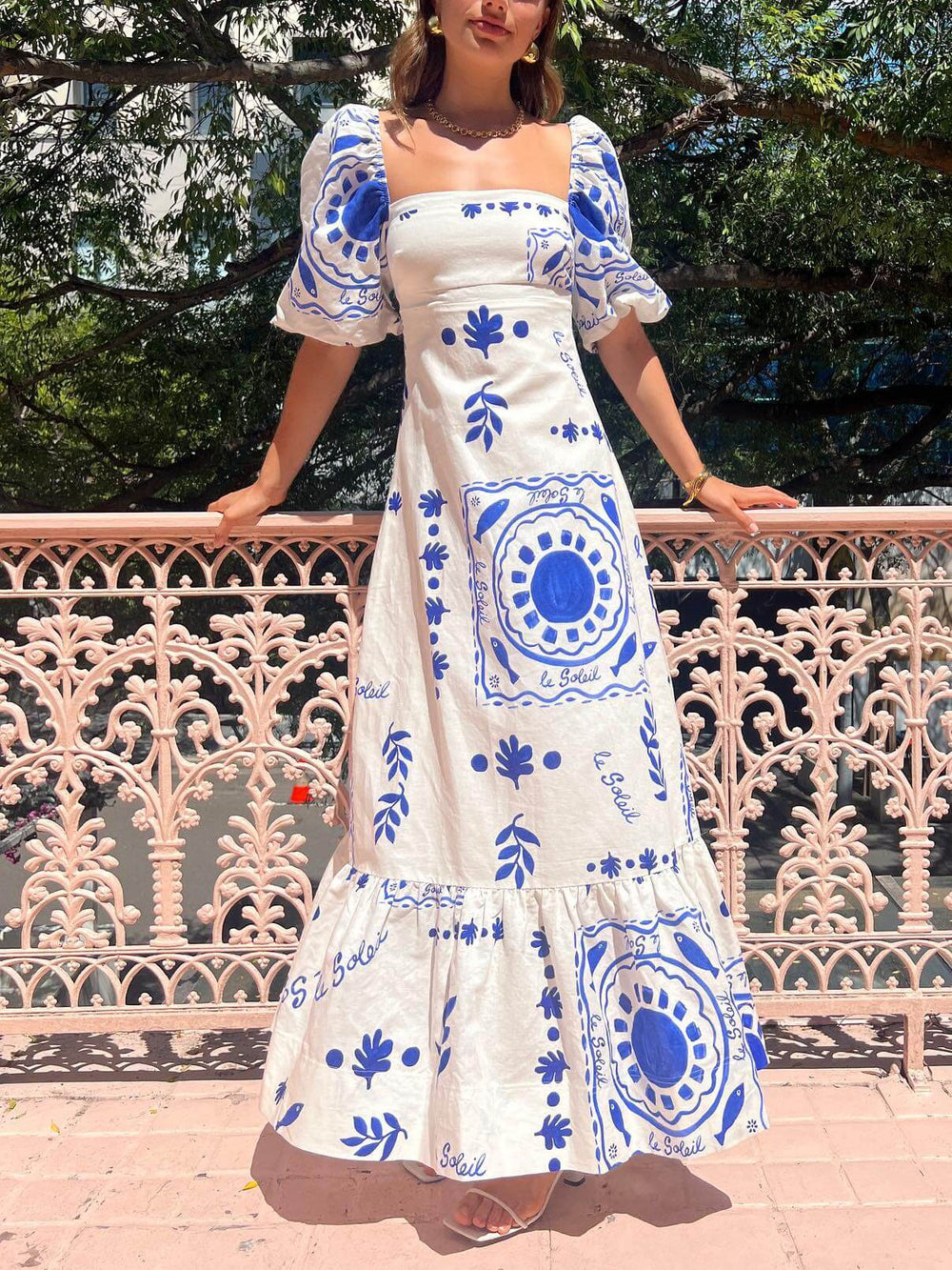 Vacation Puff Sleeve Midi Dress Newgew Dresses