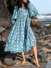 Floral Balloon Sleeve Midi Dress Newgew Dresses